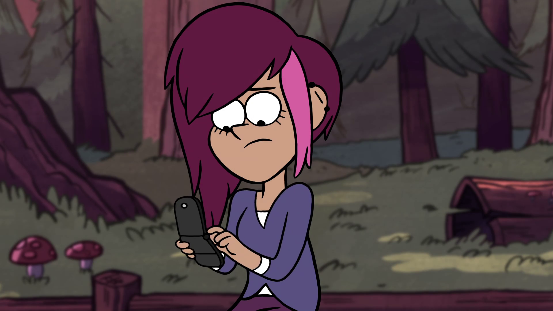 Tambry from Gravity Falls texting on her phone.